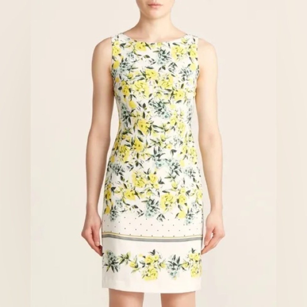 Karl Lagerfeld Paris White/Yellow Floral Sleeveless Sheath Dress Size 0